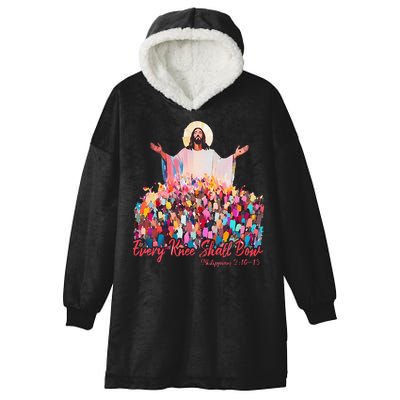 Retro Every Knee Shall Bow God Faith Jesus Christian Easter Hooded Wearable Blanket