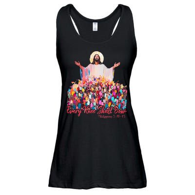 Retro Every Knee Shall Bow God Faith Jesus Christian Easter Ladies Essential Flowy Tank