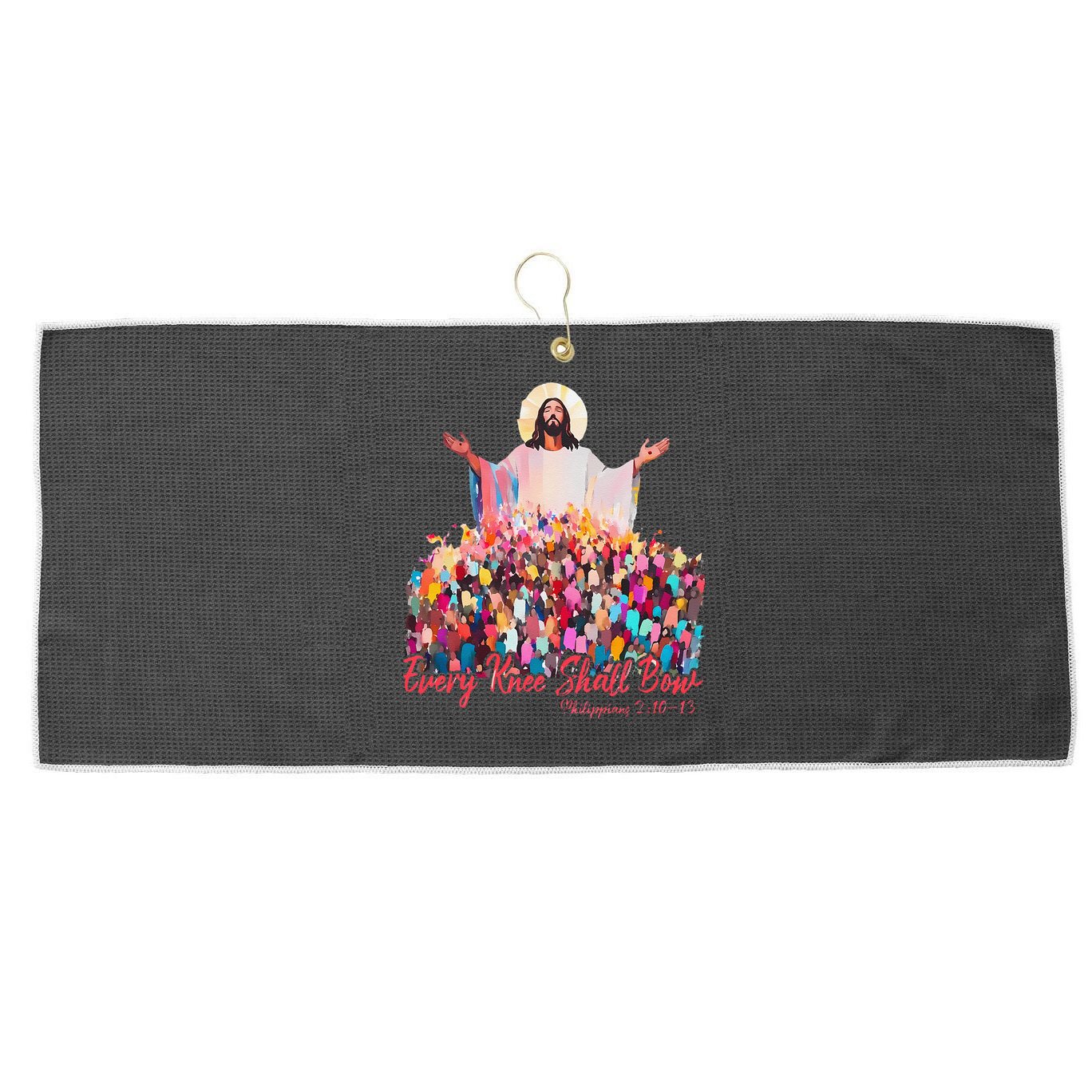Retro Every Knee Shall Bow God Faith Jesus Christian Easter Large Microfiber Waffle Golf Towel