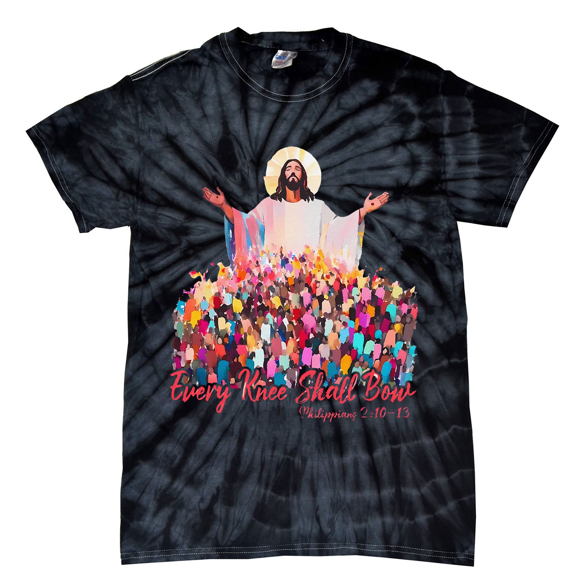 Retro Every Knee Shall Bow God Faith Jesus Christian Easter Tie-Dye T-Shirt