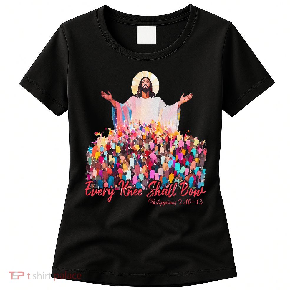 Retro Every Knee Shall Bow God Faith Jesus Christian Easter Womens T-Shirt