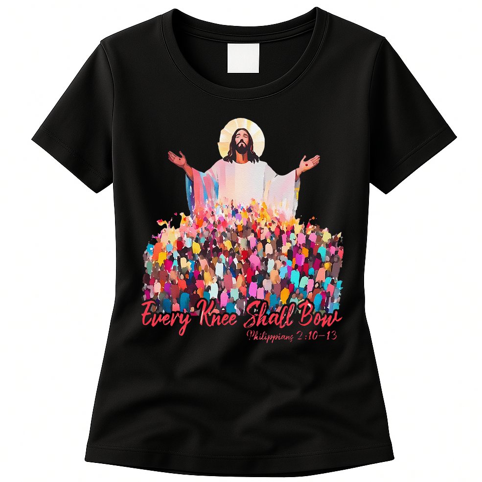 Retro Every Knee Shall Bow God Faith Jesus Christian Easter Womens T-Shirt