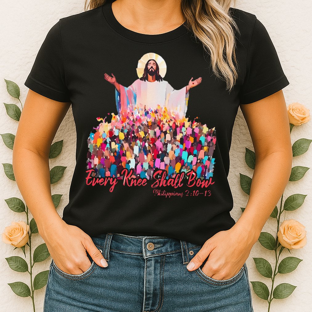Retro Every Knee Shall Bow God Faith Jesus Christian Easter Womens T-Shirt