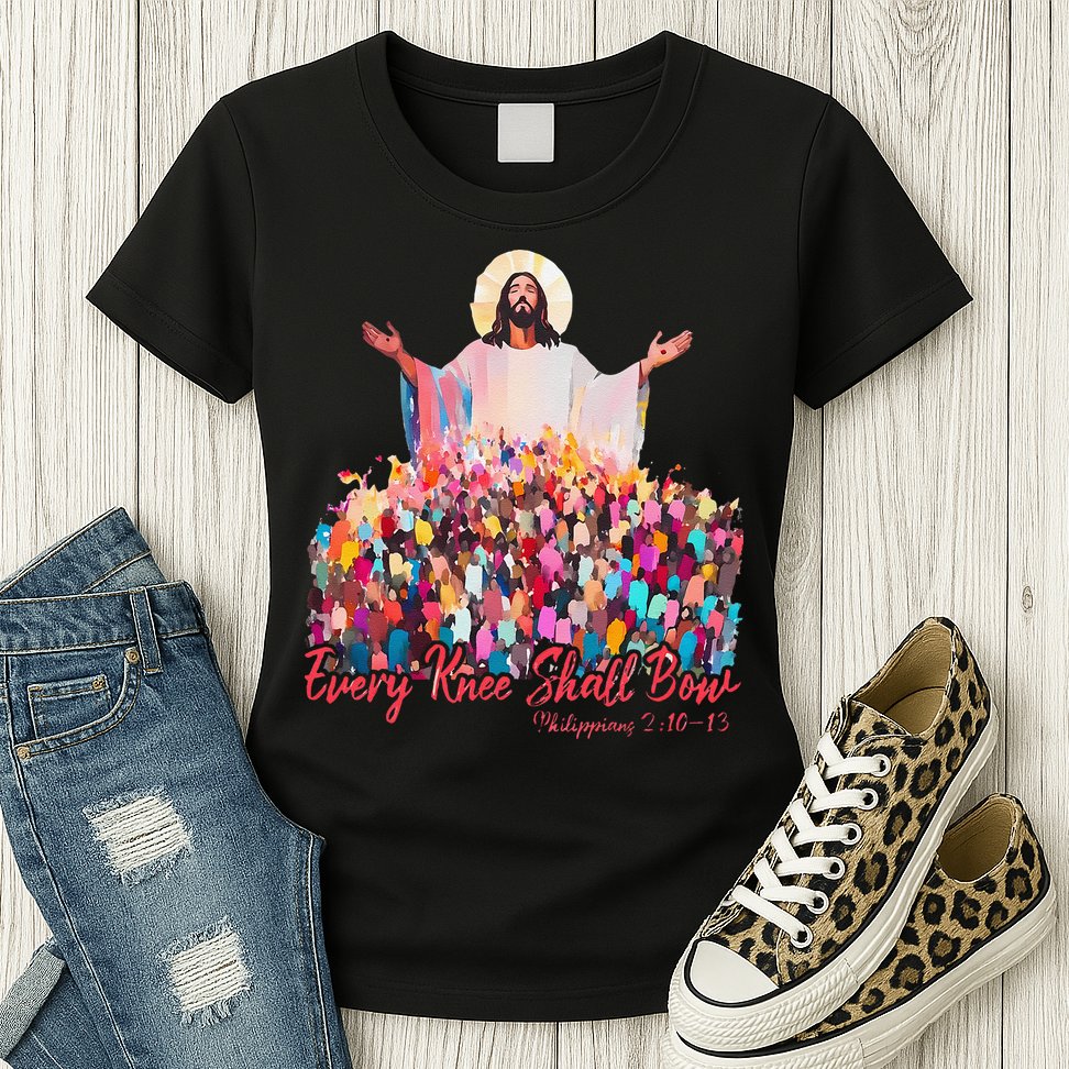 Retro Every Knee Shall Bow God Faith Jesus Christian Easter Womens T-Shirt