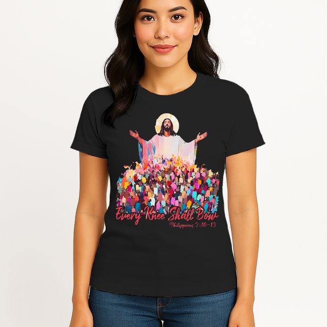 Retro Every Knee Shall Bow God Faith Jesus Christian Easter Womens T-Shirt