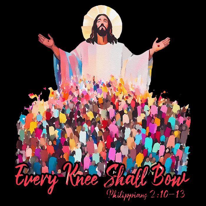 Retro Every Knee Shall Bow God Faith Jesus Christian Easter Womens T-Shirt