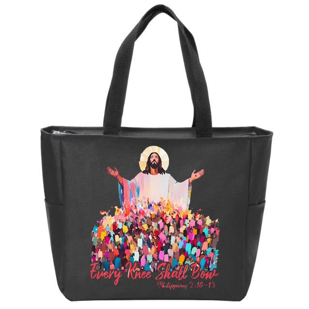Retro Every Knee Shall Bow God Faith Jesus Christian Easter Zip Tote Bag
