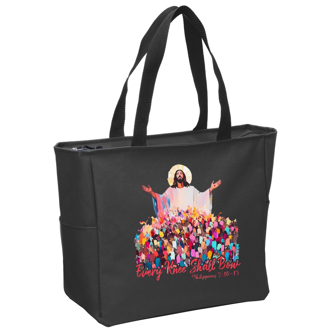 Retro Every Knee Shall Bow God Faith Jesus Christian Easter Zip Tote Bag