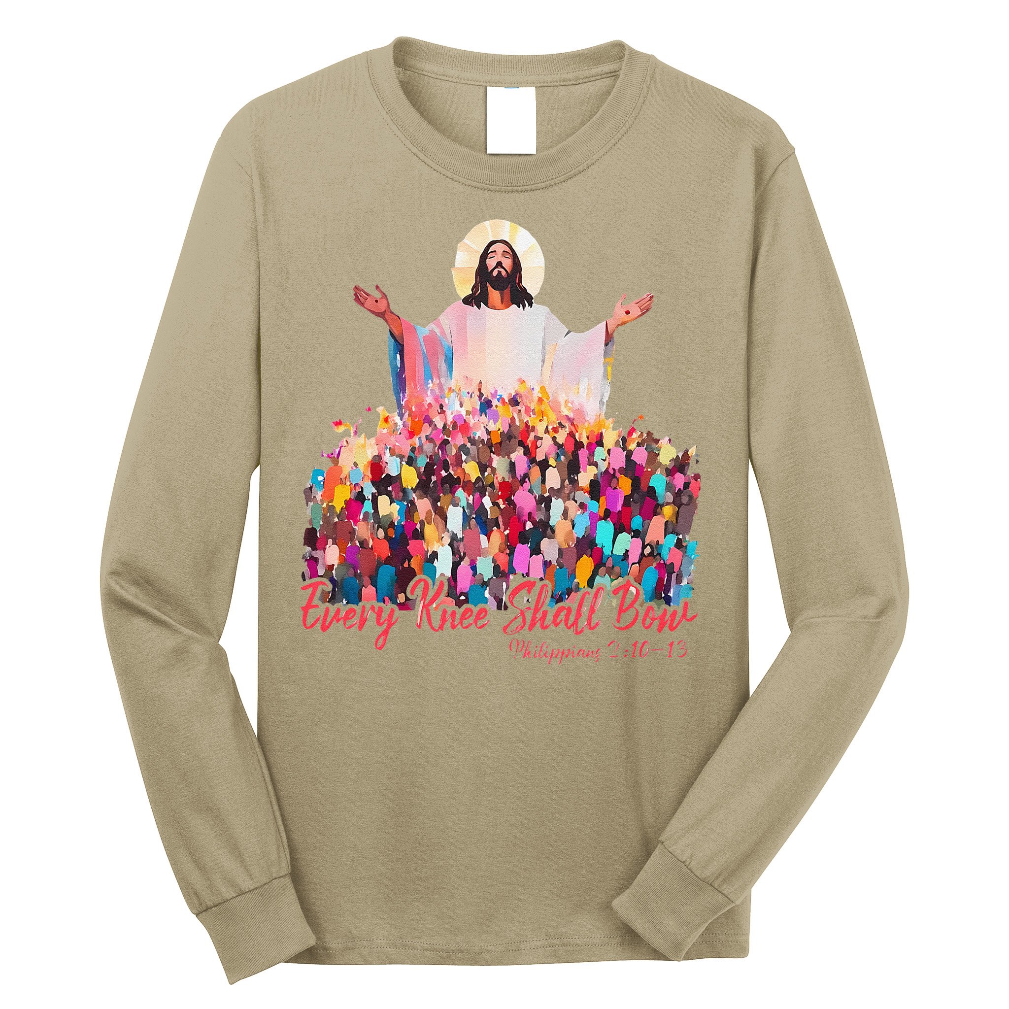 Retro Every Knee Shall Bow God Faith Jesus Christian Easter Long Sleeve Shirt