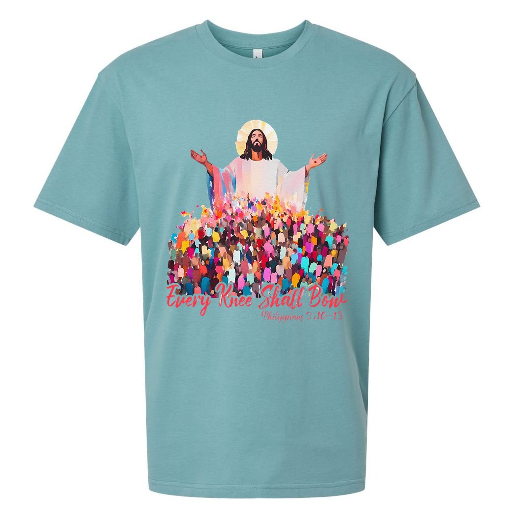 Retro Every Knee Shall Bow God Faith Jesus Christian Easter Sueded Cloud Jersey T-Shirt
