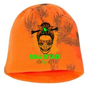 Real Estate Life Halloween Scary Realtor Messy Bun Skull Kati - Camo Knit Beanie