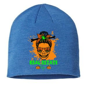 Real Estate Life Halloween Scary Realtor Messy Bun Skull Sustainable Beanie