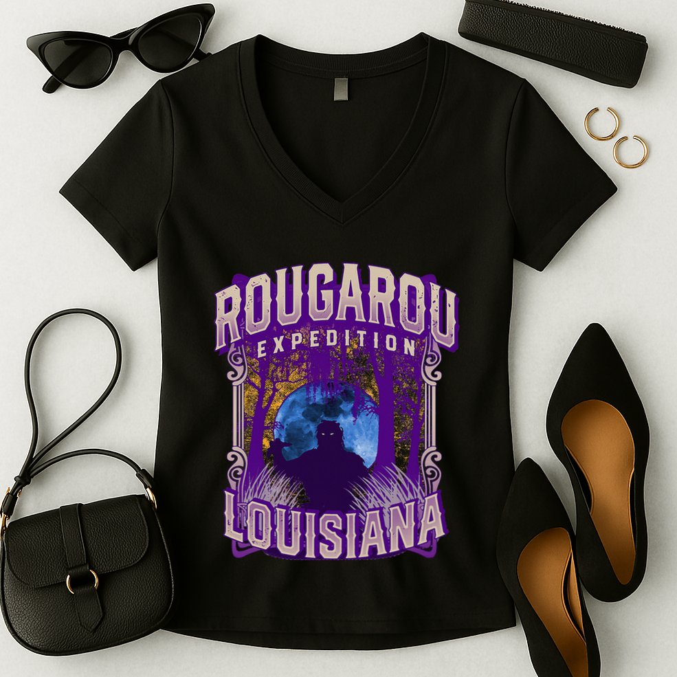 Rougarou Expedition Louisiana Swamp Monster Werewolf Legend Women's V-Neck T-Shirt