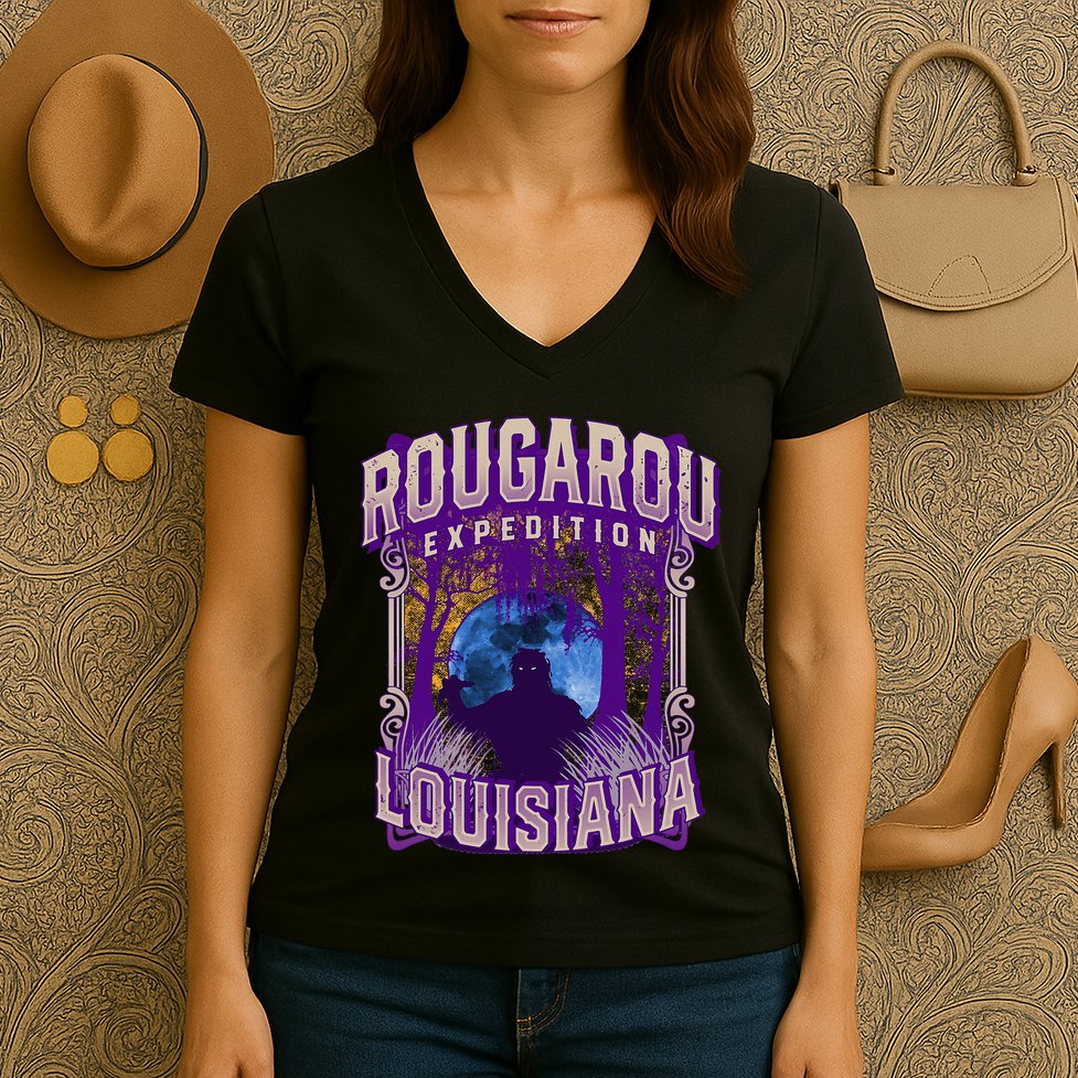 Rougarou Expedition Louisiana Swamp Monster Werewolf Legend Women's V-Neck T-Shirt