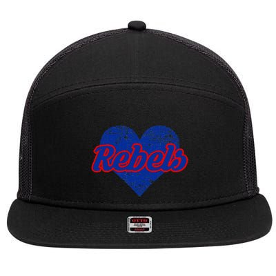 Robert E Lee Rebels Over Heart 7 Panel Mesh Trucker Snapback Hat