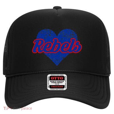 Robert E Lee Rebels Over Heart High Crown Mesh Back Trucker Hat