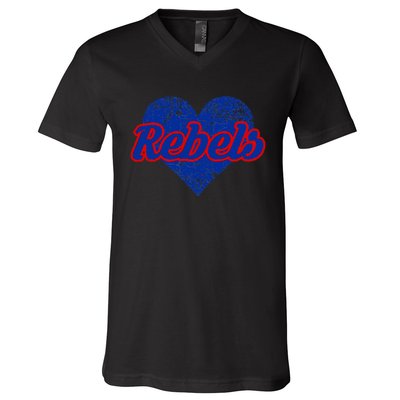 Robert E Lee Rebels Over Heart V-Neck T-Shirt