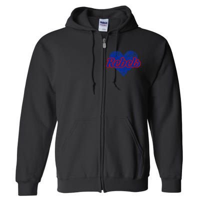 Robert E Lee Rebels Over Heart Full Zip Hoodie