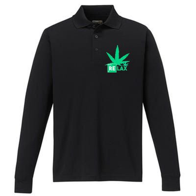 Relax Hemp Leaf Medical Marijuana Performance Long Sleeve Polo