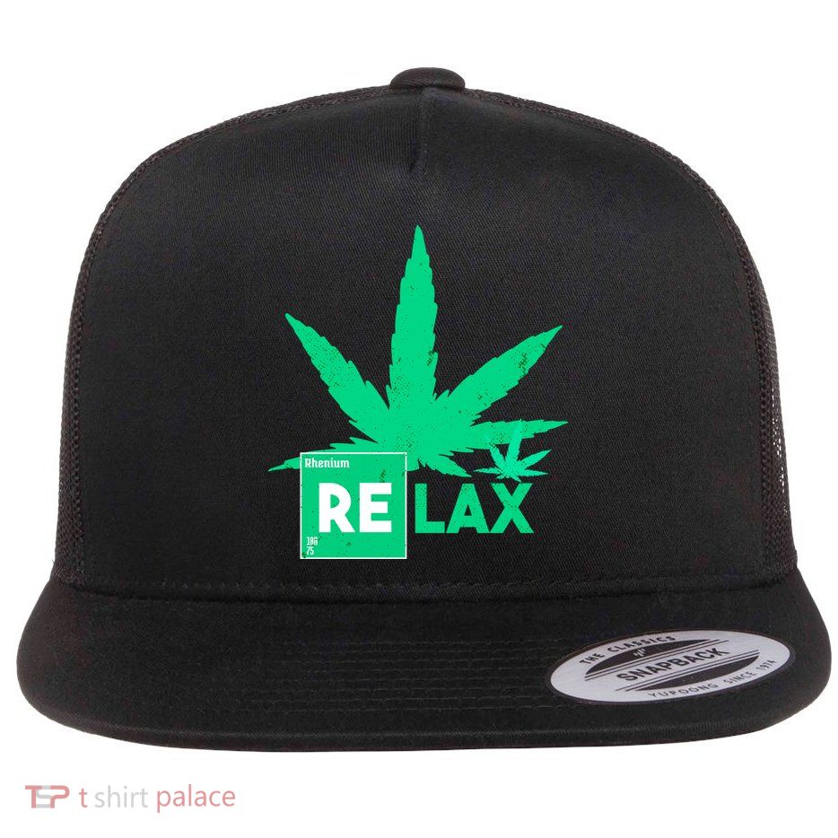 Relax Hemp Leaf Medical Marijuana Flat Bill Trucker Hat
