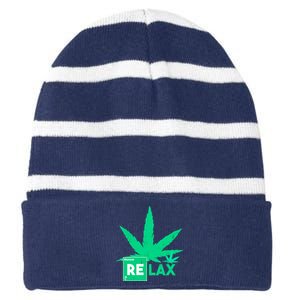 Relax Hemp Leaf Medical Marijuana Striped Beanie with Solid Band