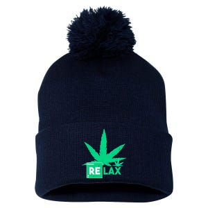 Relax Hemp Leaf Medical Marijuana Pom Pom 12in Knit Beanie