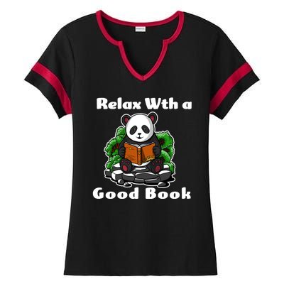 Relax With A Book Cute Panda Ladies Halftime Notch Neck Tee