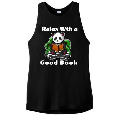 Relax With A Book Cute Panda Ladies PosiCharge Tri-Blend Wicking Tank