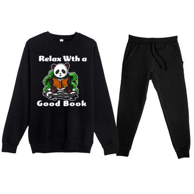 Relax With A Book Cute Panda Premium Crewneck Sweatsuit Set