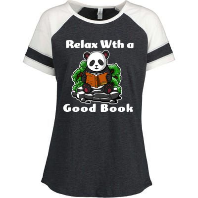 Relax With A Book Cute Panda Enza Ladies Jersey Colorblock Tee