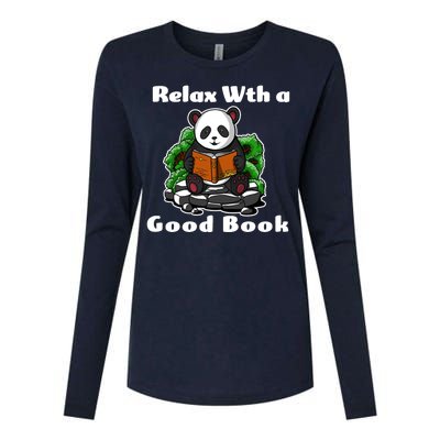 Relax With A Book Cute Panda Womens Cotton Relaxed Long Sleeve T-Shirt