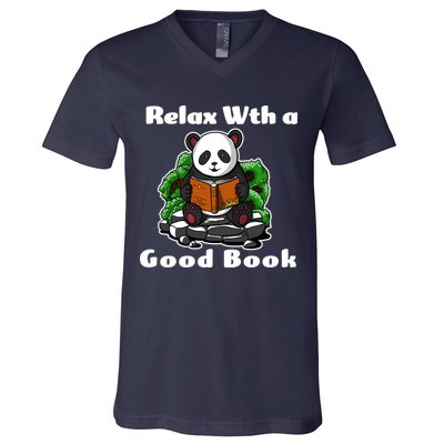 Relax With A Book Cute Panda V-Neck T-Shirt