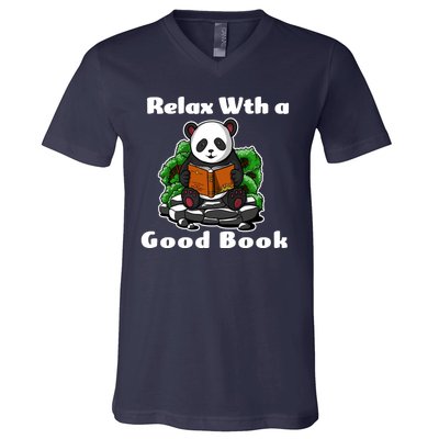 Relax With A Book Cute Panda V-Neck T-Shirt