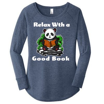 Relax With A Book Cute Panda Women's Perfect Tri Tunic Long Sleeve Shirt