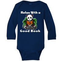 Relax With A Book Cute Panda Baby Long Sleeve Bodysuit