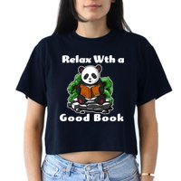 Relax With A Book Cute Panda Women's Crop Top Tee