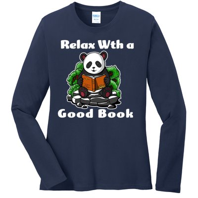 Relax With A Book Cute Panda Ladies Long Sleeve Shirt