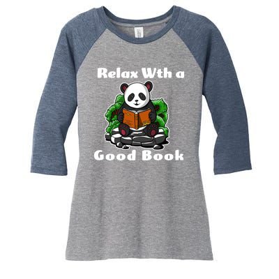 Relax With A Book Cute Panda Women's Tri-Blend 3/4-Sleeve Raglan Shirt