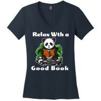 Relax With A Book Cute Panda Women's V-Neck T-Shirt