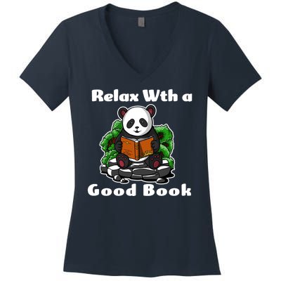 Relax With A Book Cute Panda Women's V-Neck T-Shirt