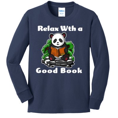 Relax With A Book Cute Panda Kids Long Sleeve Shirt