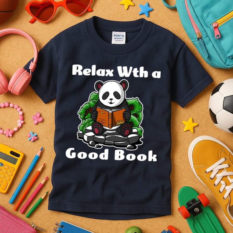 Relax With A Book Cute Panda Kids T-Shirt