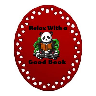 Relax With A Book Cute Panda Ceramic Oval Ornament