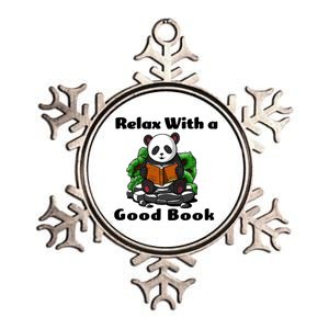 Relax With A Book Cute Panda Metallic Star Ornament