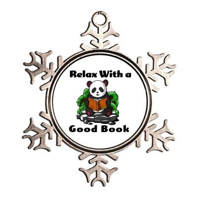 Relax With A Book Cute Panda Metallic Star Ornament