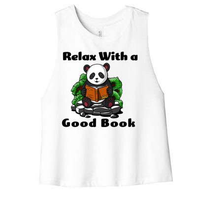 Relax With A Book Cute Panda Women's Racerback Cropped Tank