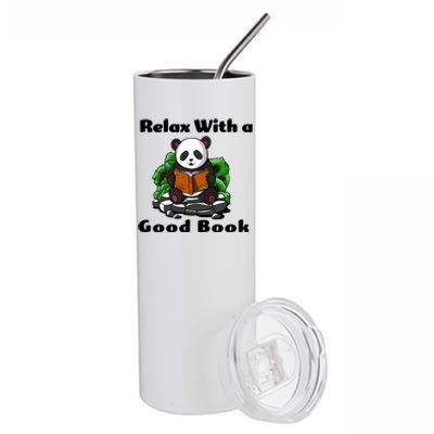 Relax With A Book Cute Panda Stainless Steel Tumbler