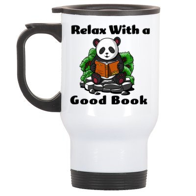 Relax With A Book Cute Panda Stainless Steel Travel Mug