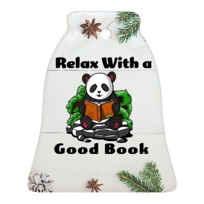 Relax With A Book Cute Panda Ceramic Bell Ornament