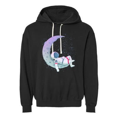 Relaxing Astronaut On The Moon Garment-Dyed Fleece Hoodie